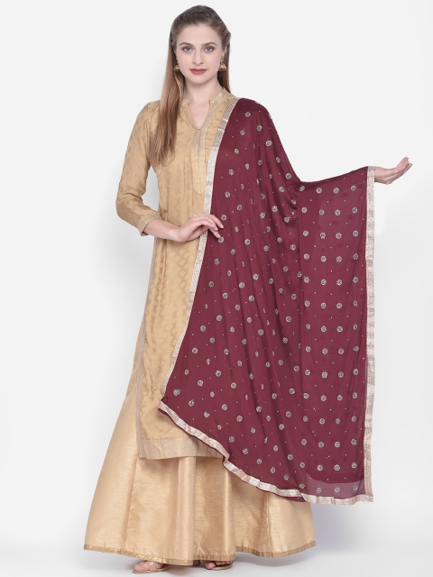 

Dupatta Bazaar Maroon & Gold-Coloured Embroidered Dupatta