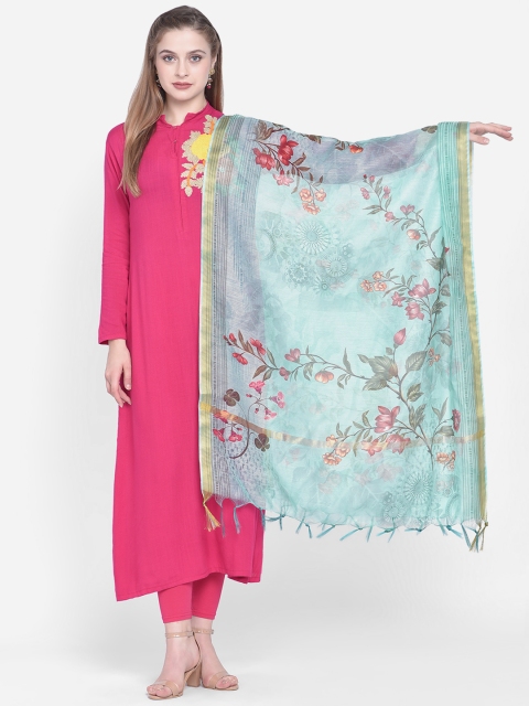 

Dupatta Bazaar Sea Green & Pink Digital Printed Dupatta