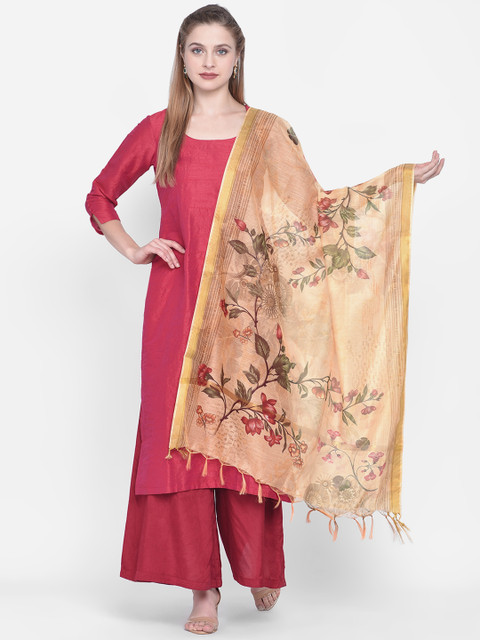 

Dupatta Bazaar Beige & Green Digitally Printed Dupatta