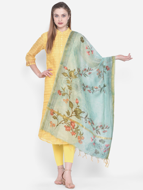 

Dupatta Bazaar Sea Green & Pink Printed Dupatta