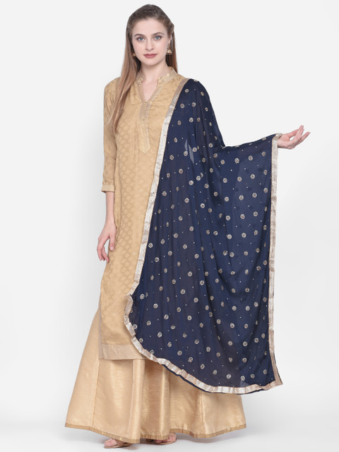 

Dupatta Bazaar Navy Blue & Gold-Coloured Embellished Dupatta