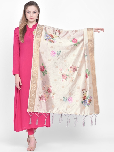 

Dupatta Bazaar Cream-Coloured Printed Woven Design Banarasi Dupatta