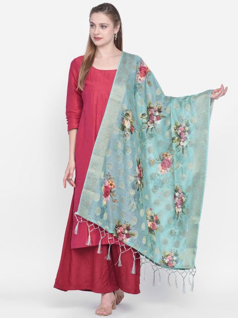 

Dupatta Bazaar Green Printed Woven Design Banarasi Dupatta