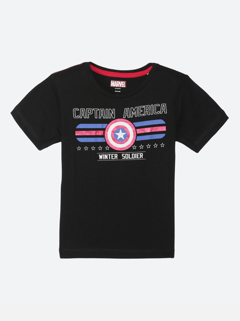 

Kids Ville Boys Black Captain America Printed Round Neck T-shirt