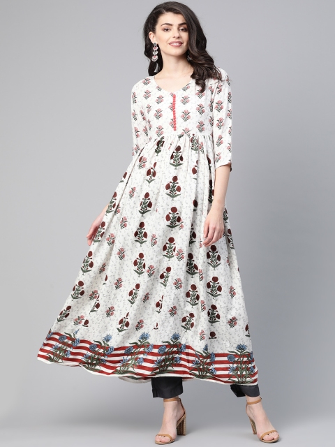

HERE&NOW Women White & Red Ethnic Printed Anarkali Kurta