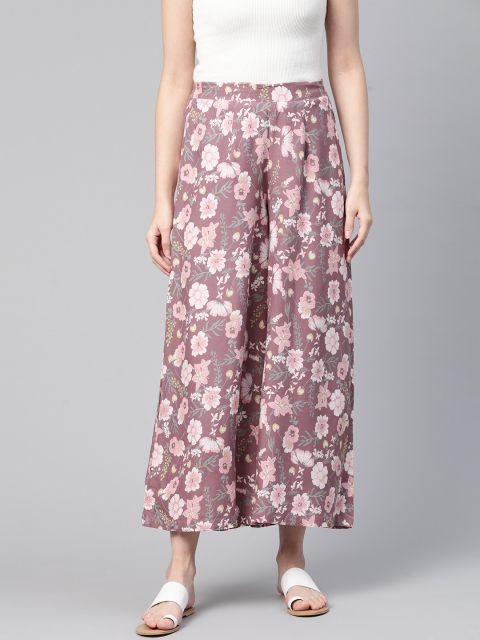 

HERE&NOW Women Mauve & Pink Floral Print Straight Cropped Palazzos