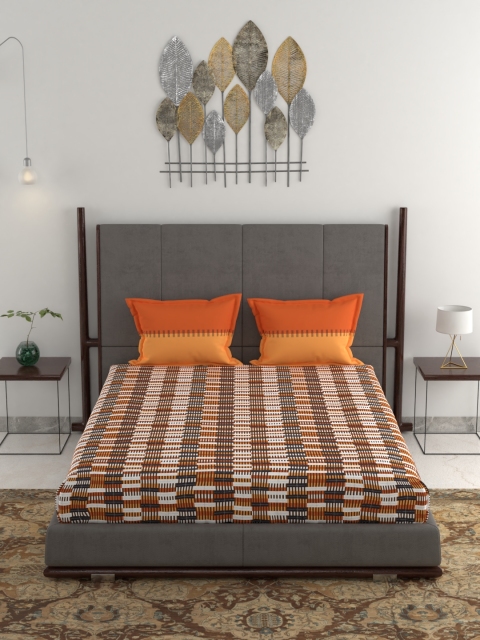 

Trident Orange Geometric 120 TC Cotton 1 Queen Bedsheet with 2 Pillow Covers