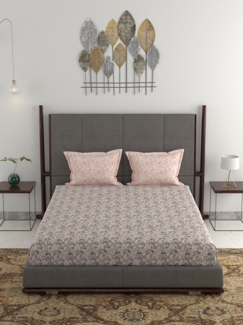 

Trident Pink & Grey Ethnic Motifs 120 TC Cotton 1 Queen Bedsheet with 2 Pillow Covers