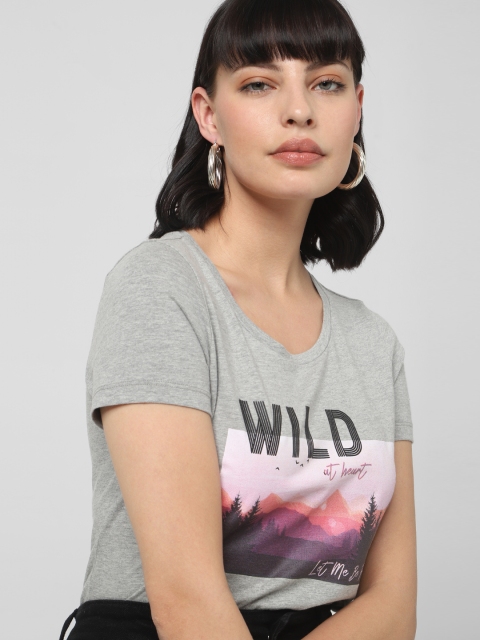 

Vero Moda Women Grey Printed Round Neck T-shirt