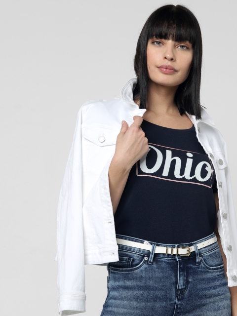 

Vero Moda Women Navy Blue Printed Round Neck T-shirt
