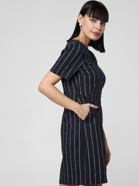 

Vero Moda Women Navy Blue & White Striped Sheath Dress