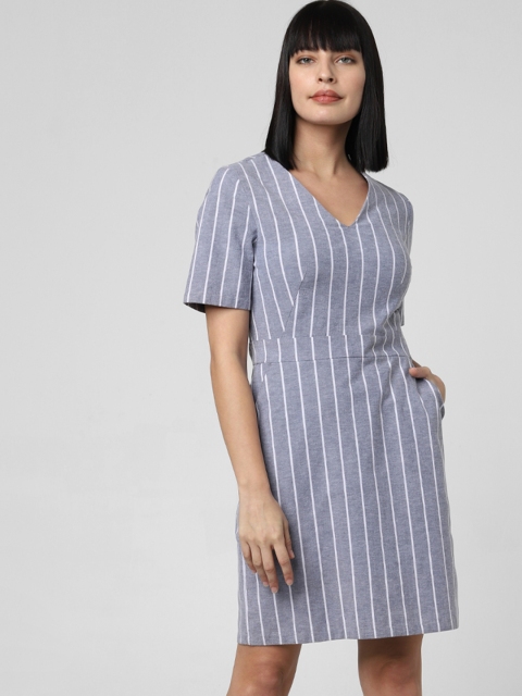 

Vero Moda Women Grey & White Striped Sheath Dress