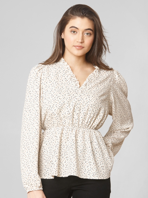 

Vero Moda Women Off-White & Beige Printed Cinched Waist Top
