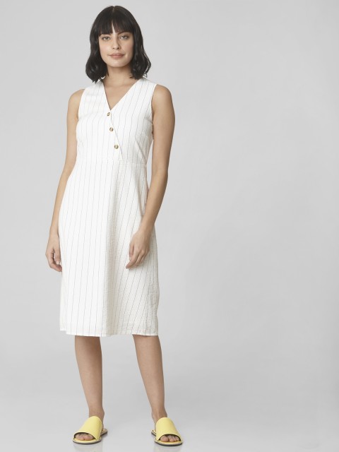 

Vero Moda Women White & Blue Striped Wrap Dress