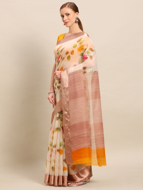 

Kvsfab Beige & Brown Cotton Blend Digital Printed Saree