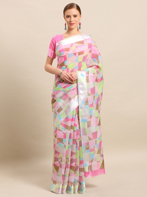 

Kvsfab Multicoloured Printed Linen Blend Saree, Multi