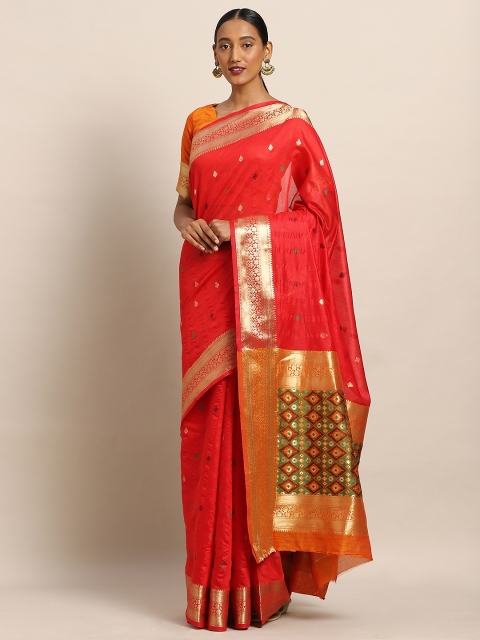 

Kvsfab Red & Green Silk Blend Woven Design Saree