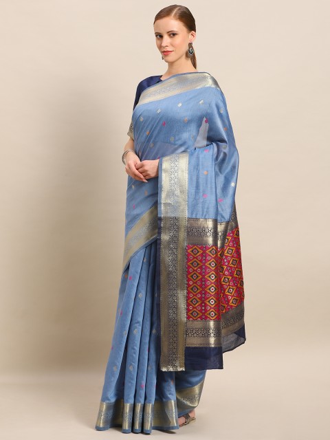

Kvsfab Blue Woven Design Silk Blend Saree