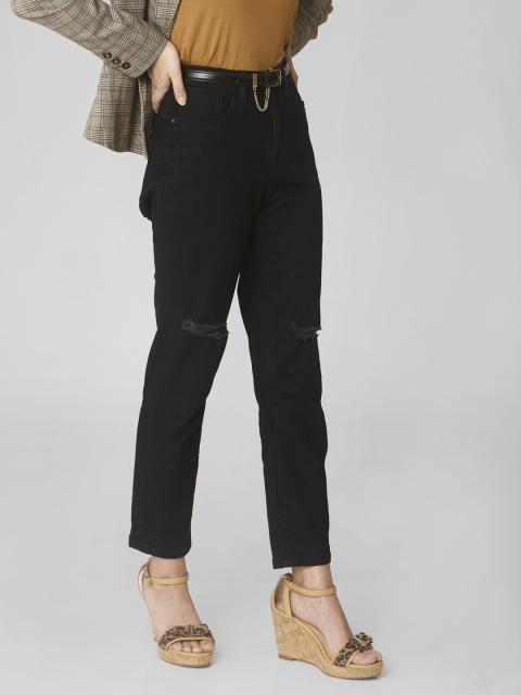 

Vero Moda Women Black Boyfriend Fit Mid-Rise Mildly Distressed Stretchable Cropped Jeans