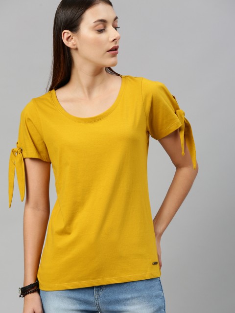 

Roadster Women Mustard Yellow Solid Top with Tie-Up Detail