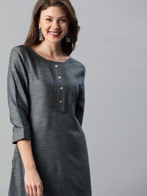 

Anouk Women Charcoal Grey Solid Straight Kurta