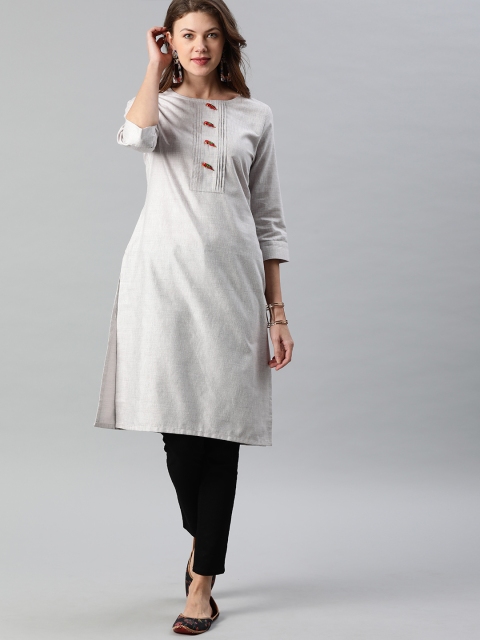 

Anouk Women White Solid Straight Kurta