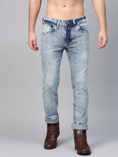

Roadster Men Blue Skinny Fit Mid-Rise Clean Look Acid Wash Stretchable Jeans