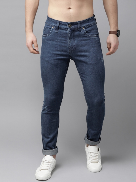 

Roadster Men Navy Blue Skinny Fit Mid-Rise Low Distress Stretchable Jeans