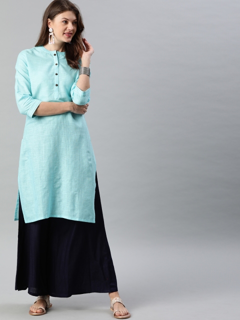 

Anouk Women Turquoise Blue Solid Straight Kurta