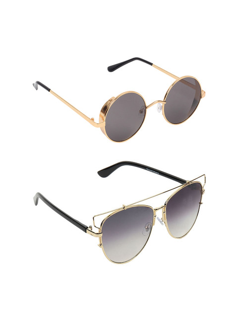 

EPICINK hob Unisex Set of 2 Oval Sunglasses EP-7702509-04, Black