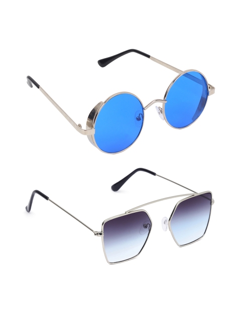 

EPICINK hob Set Of 2 Unisex Round UV Protected Sunglasses EP-2255602, Blue
