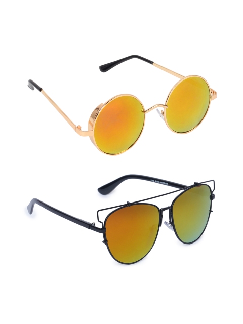 

EPICINK hob Unisex Round UV Protected Sunglasses EP-7702403-07, Gold