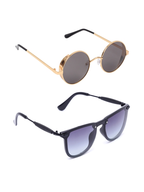 

EPICINK hob Set Of 2 Unisex Round UV Protected Sunglasses EP-2145004, Black