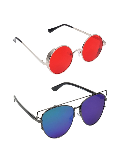 

EPICINK hob Unisex Set of 2 Oval Sunglasses EP-7702408-03, Red