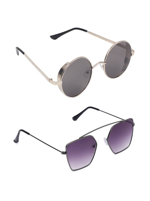 

EPICINK hob Set Of 2 Unisex Round UV Protected Sunglasses EP-2255601, Black