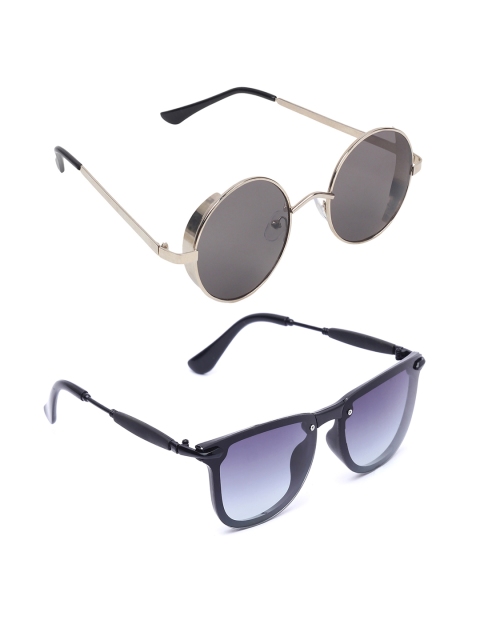 

EPICINK hob Set Of 2 Unisex Round UV Protected Sunglasses EP-2145004, Black