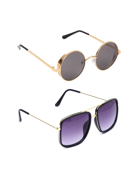 

EPICINK hob Unisex Set of 2 Oval Sunglasses EP-A095805-04, Black