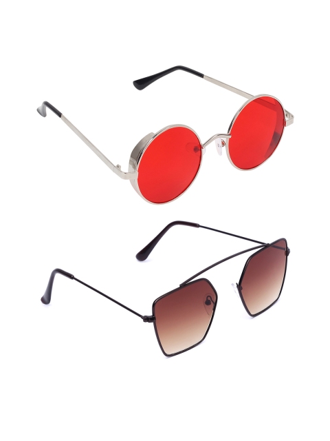

EPICINK hob Set Of 2 Unisex Round UV Protected Sunglasses EP-2255603, Red