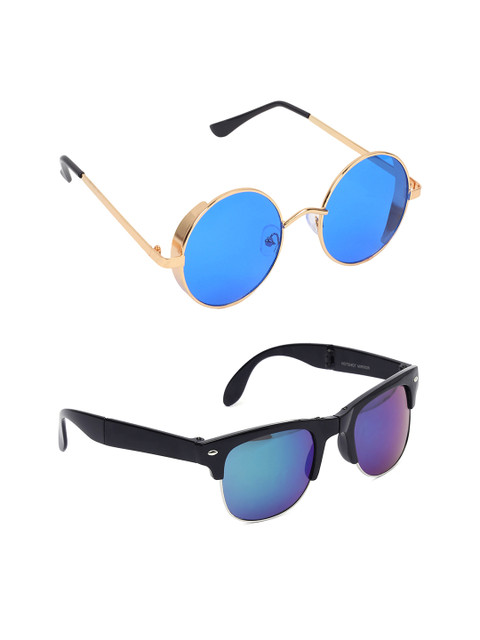 

EPICINK hob Set Of 2 Unisex Round UV Protected Sunglasses EP-2018105, Blue