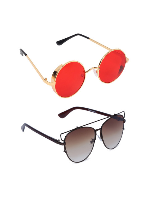 

EPICINK hob Unisex Set of 2 Oval Sunglasses EP-7702501-06, Brown