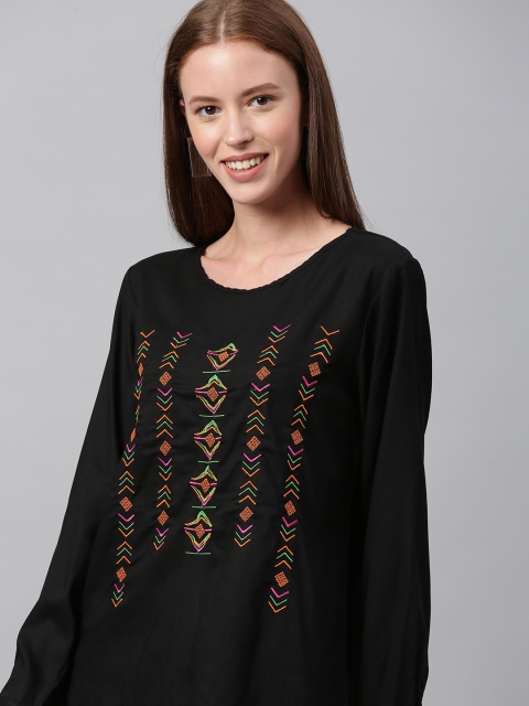 

HERE&NOW Women Black Embroidered Top