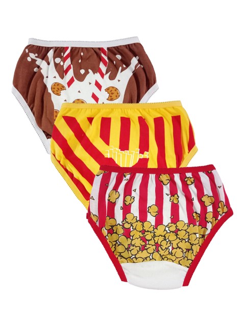 

You Got Plan B Girls Pack Of 3 Assorted Printed Snack Attack Basic Briefs UG-Snack