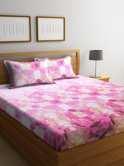 

BOMBAY DYEING Pink Abstract 144 TC Cotton 1 King Bedsheet with 2 Pillow Covers