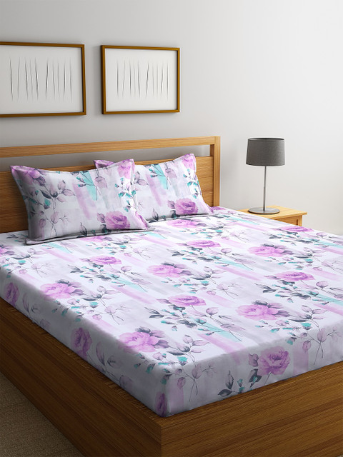 

BOMBAY DYEING Pink & White Floral 144 TC Cotton 1 Queen Bedsheet with 2 Pillow Covers