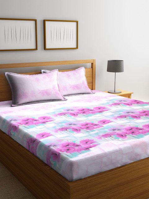 

BOMBAY DYEING Purple Floral 144 TC Cotton 1 Queen Bedsheet with 2 Pillow Covers