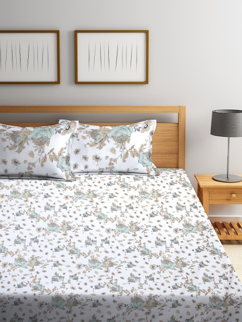 

BOMBAY DYEING Green & Brown Floral 144 TC Cotton 1 King Bedsheet with 2 Pillow Covers