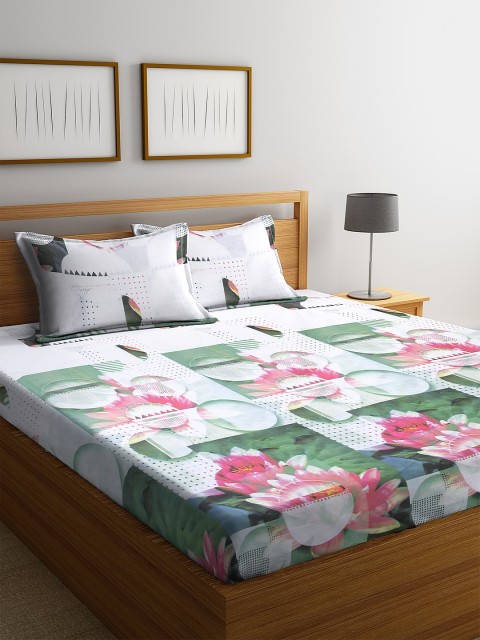 

BOMBAY DYEING White & Pink Floral 144 TC Cotton 1 Queen Bedsheet with 2 Pillow Covers