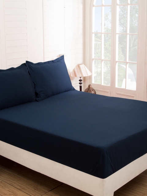 

MASPAR Navy Blue Solid 300 TC Cotton 1 King Bedsheet with 2 Pillow Covers