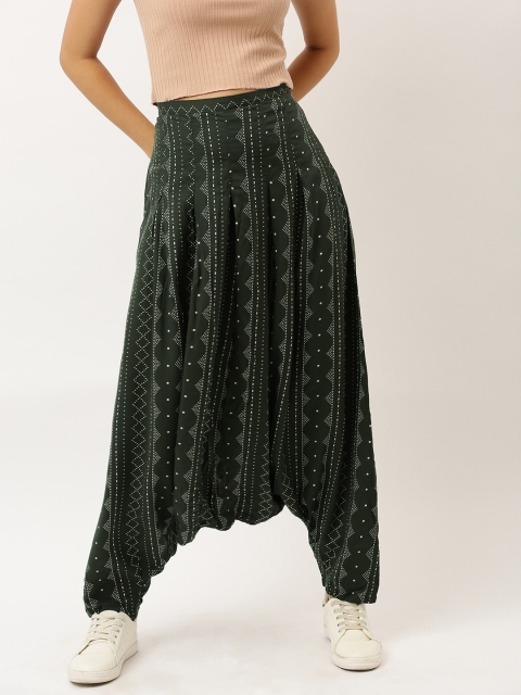 

Moda Rapido Women Olive Green & White Printed Harem Pants