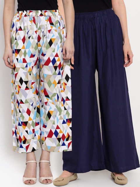 

TAG 7 Women Pack of 2 Wide Leg Palazzos, Multi